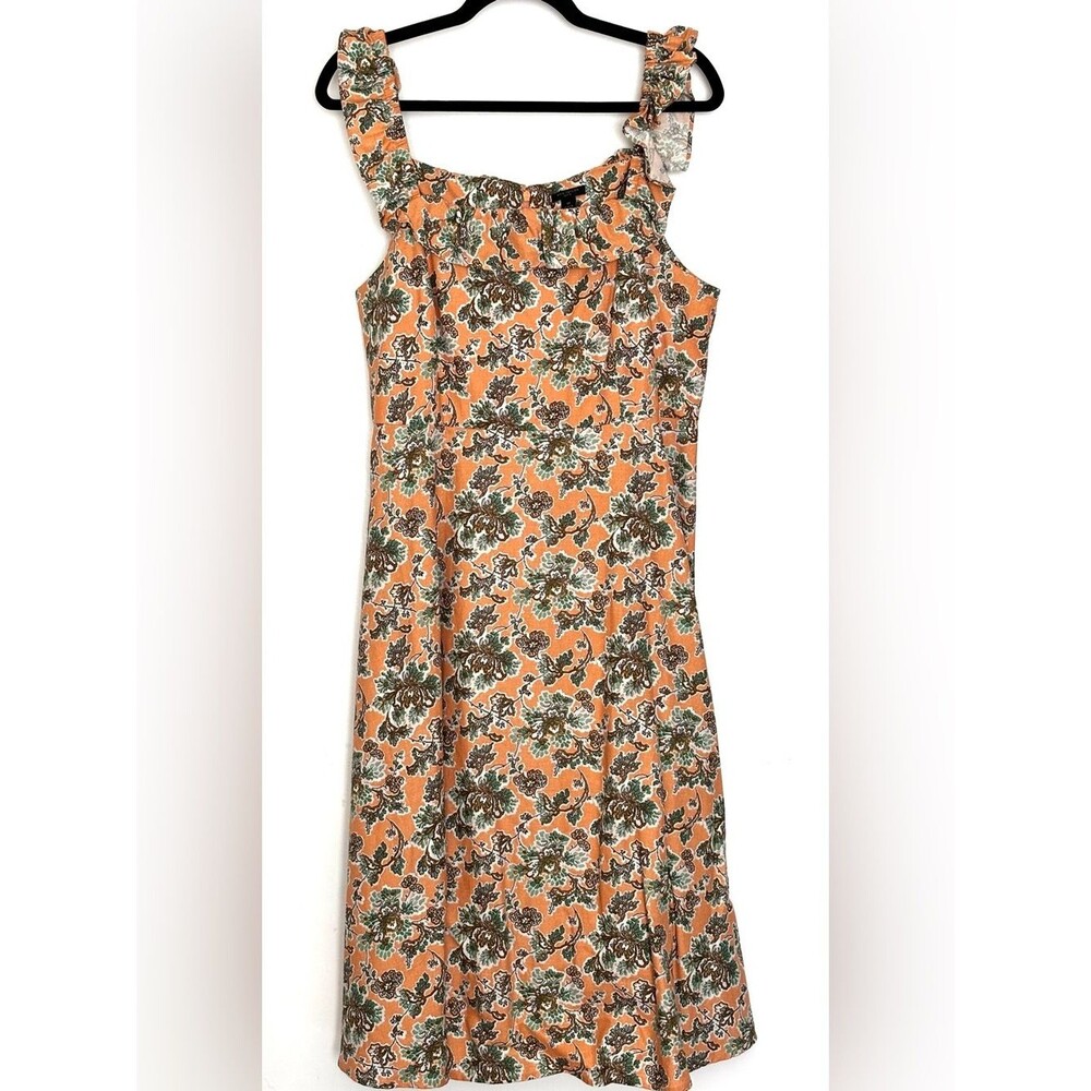 Ann Taylor Floral Cotton Linen Ruffle Square Neck Flare Dress Size 12P Petite
